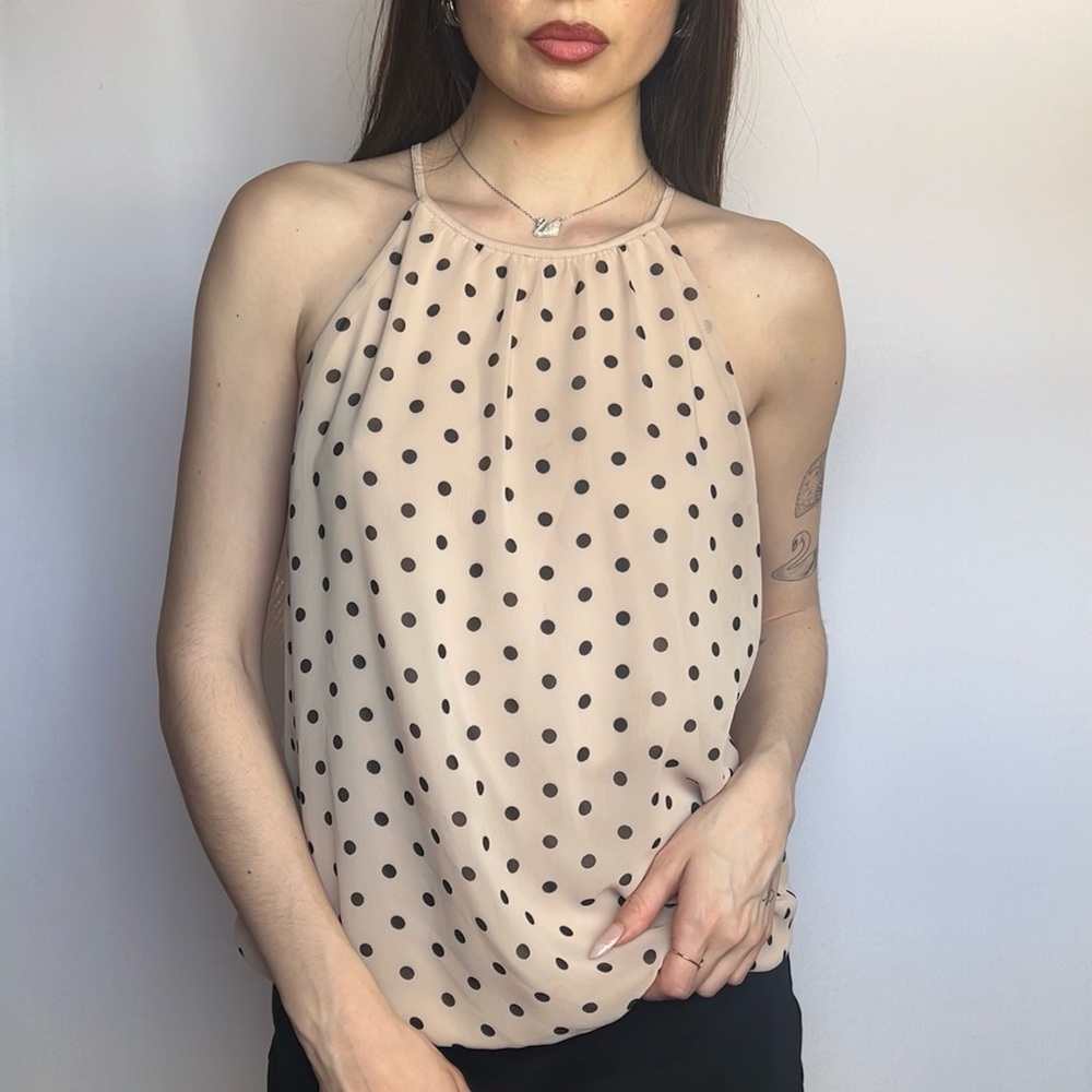 Polka Dot Halter Neck Top - Cream and Black